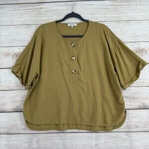 Madewell Linen-Blend Henley Slouch Shirt Womens Large Olive Surplus Green